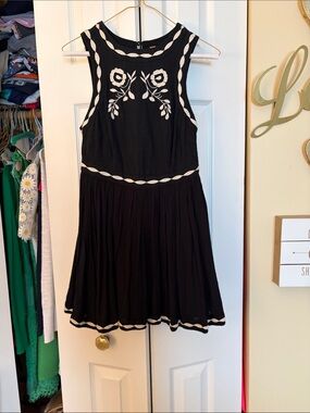Free People Black Dress with White Floral Embroidery